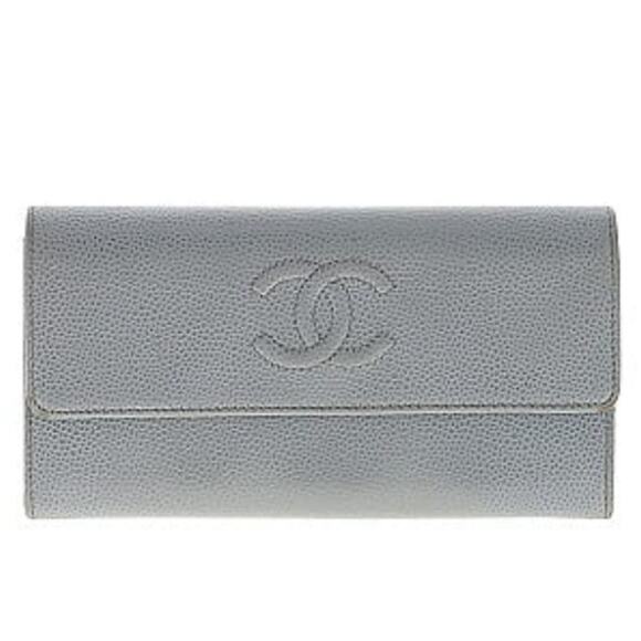 Chanel Powder Blue Logo Caviar Leather  Long Wallet - Picture 2 of 14